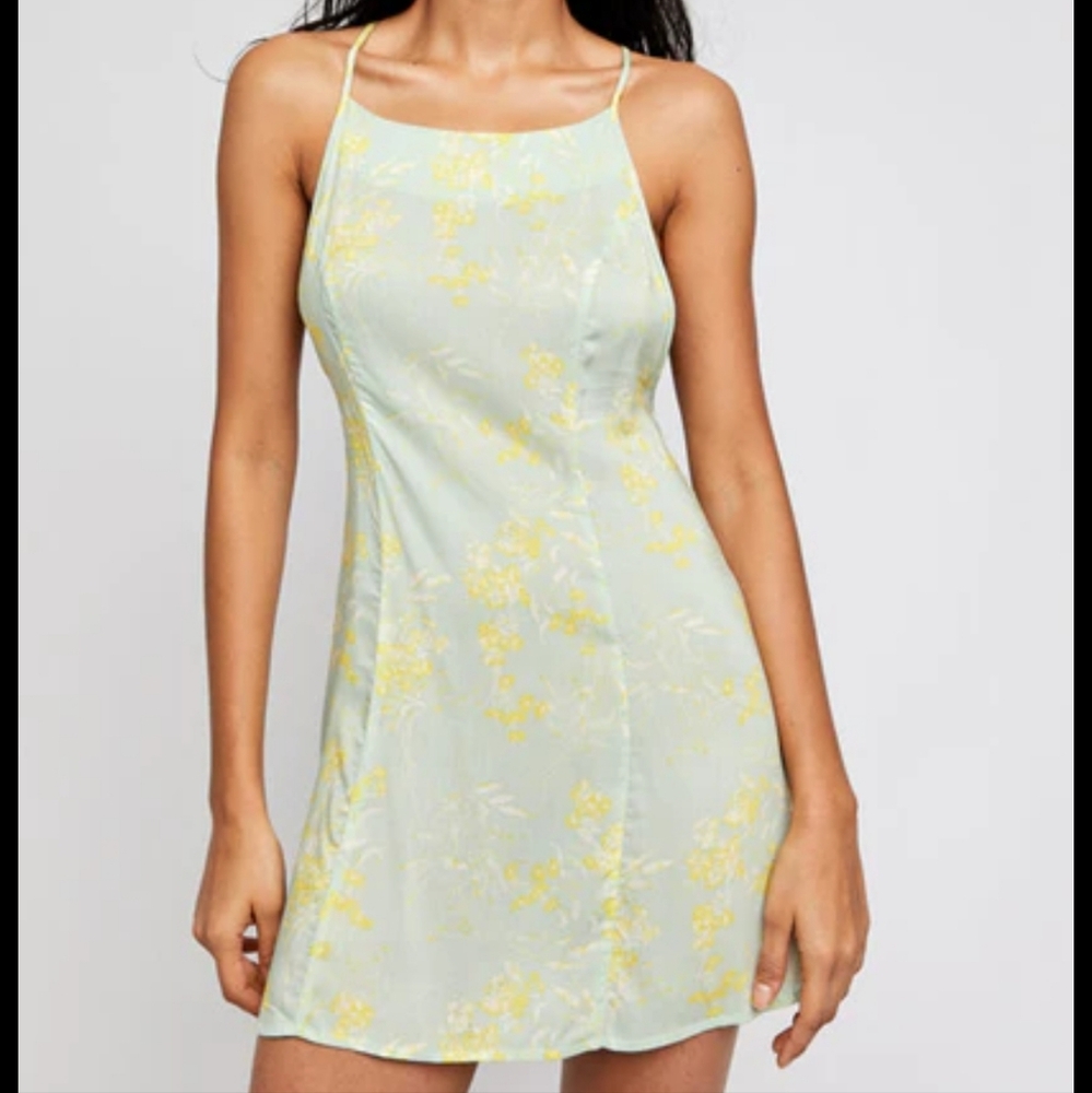 Free People In Control Mini Slip Dress Size M Sage Combo Lime Green NWT Y2K Bib